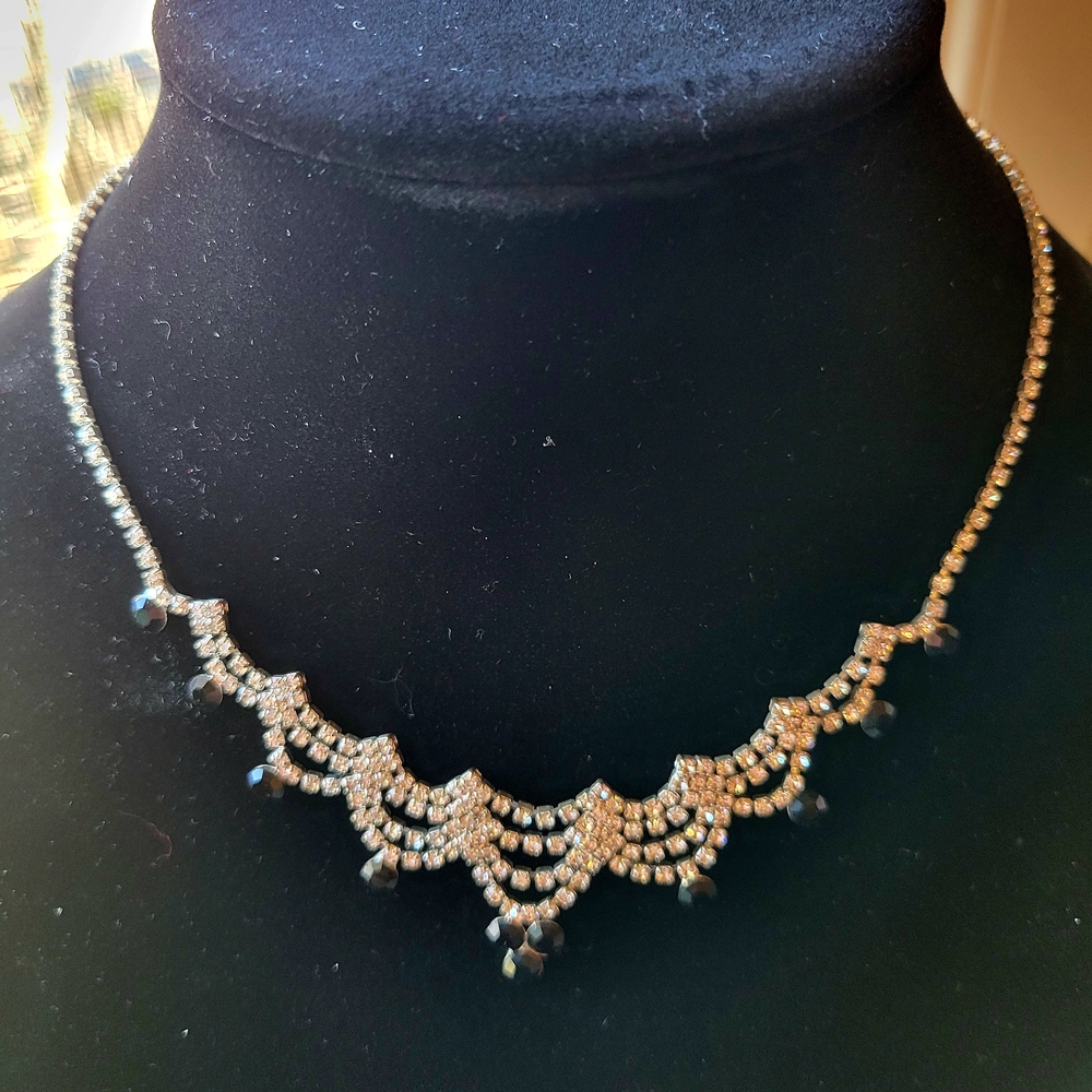 Six Elegant Silver Tone and Black Rhinestone Necklaces - Picture 3 of 7